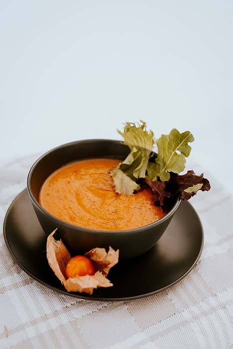 Potage aux carotte,  aux pommes et aux poires à l’érable